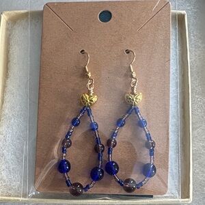 Elegant Gold and Blue Beaded Earrings